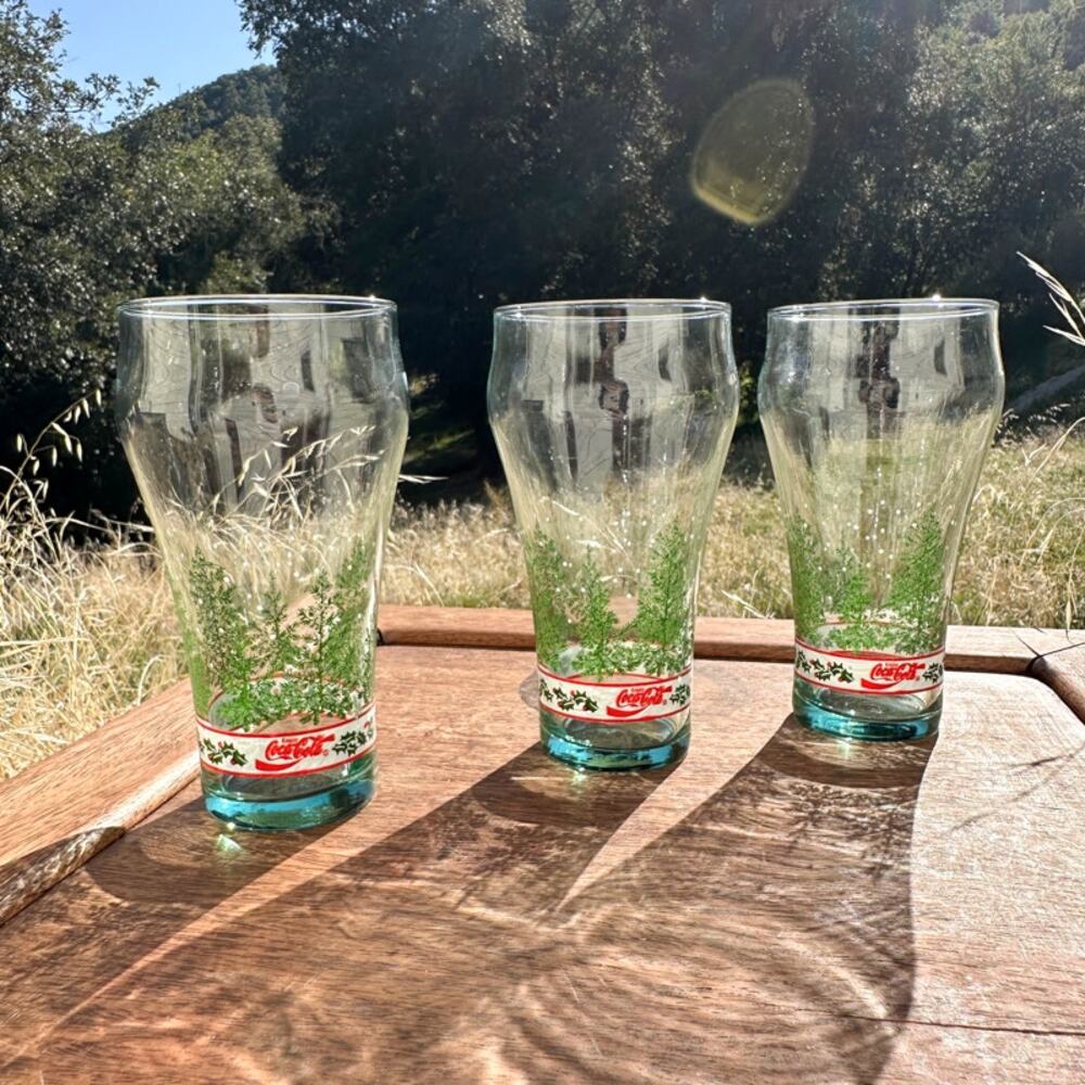 Libbey Coca-Cola Christmas Tumbler Glass 1991 Vintage Pine Trees and Holly Berry - Picture 12 of 15